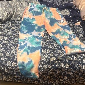 Never work women’s Tie-Dye Jogger Pants - Blue, Teal & Peach